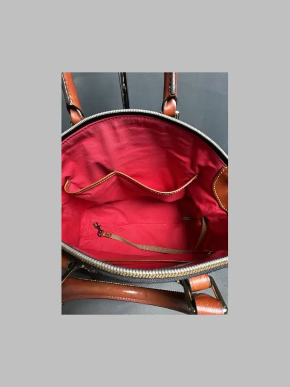 Dooney & Bourke Black Nylon Satchel Shoulder Tote Bag Brown Leather Trim COA